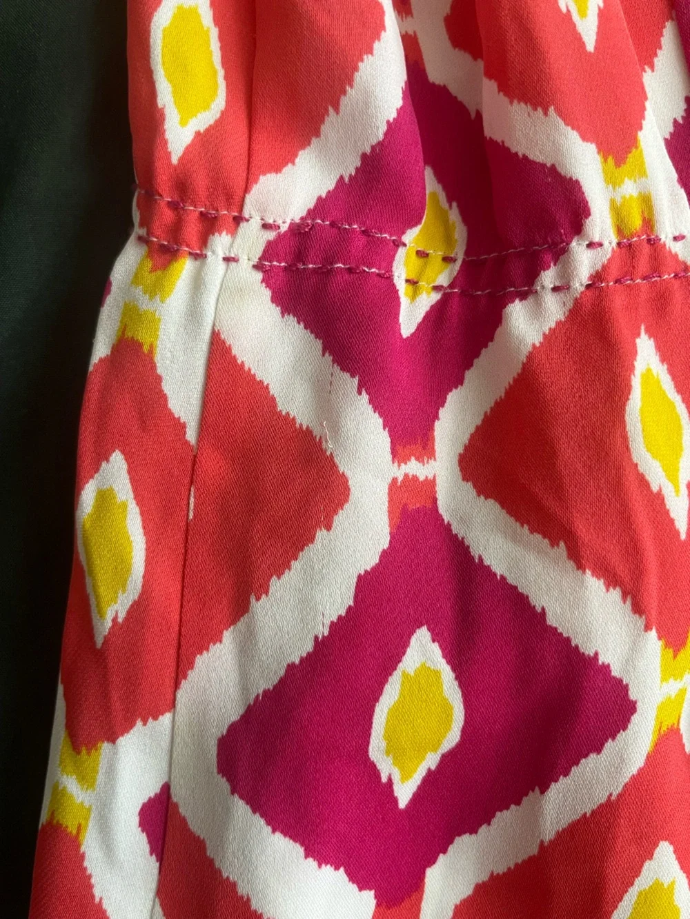 Tory Burch Summer Fuchsia-Red-White-Yellow Geometric Silk Dress with neck trim 4